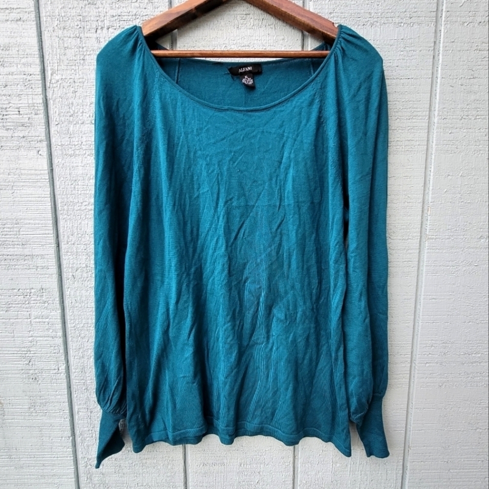 Alfani Bishop Sleeve Silk Blend Tight Knit Sweater size XL Dark Teal